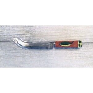 JOIE SERRATED CHEESE KNIFE, 3.5" BLADE/DECORATIVE HANDLE, WINE ART, FREE S&H